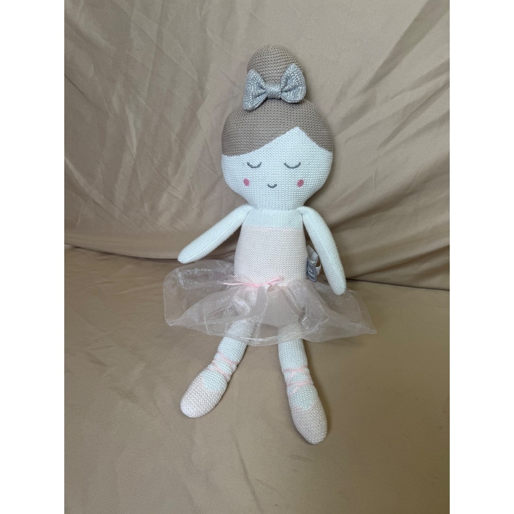 Living Textiles Emma Ballerina Knit Plush Doll Pink Tulle Tutu Silver Bow Toy